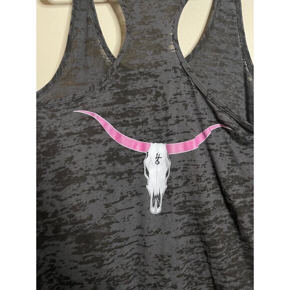 Outlaw Swager XXL Tank Gray Burnout Sheer Racerback Bull Longhorn Country USA - Picture 5 of 9